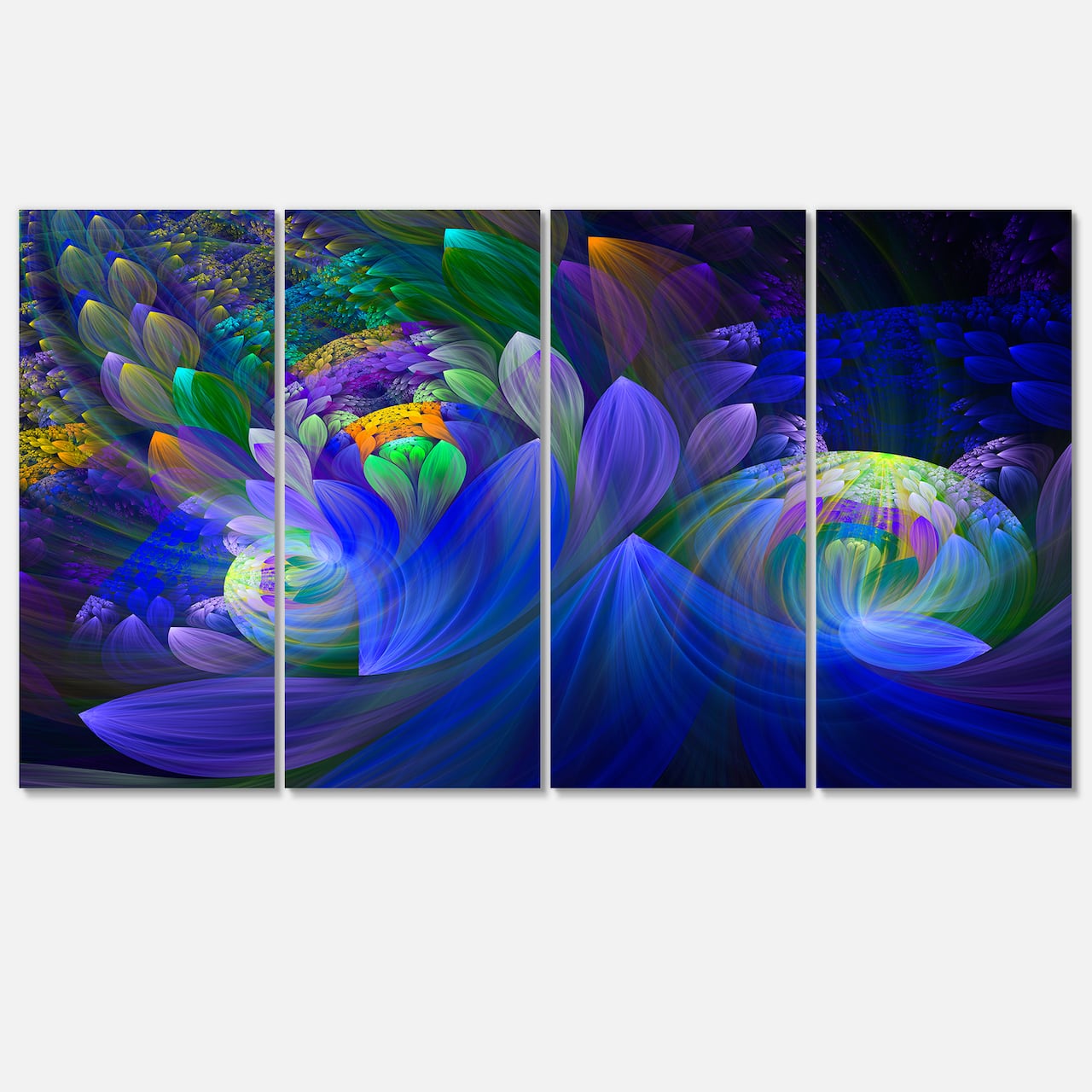Designart - Blue Fractal Flower Bouquet - Floral Canvas Art print
